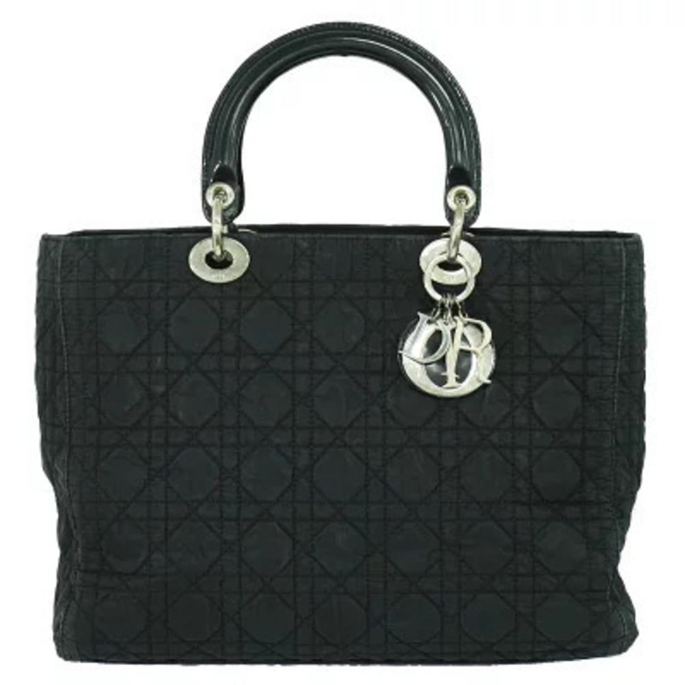 Christian Dior Cannage Handbag Leather Black